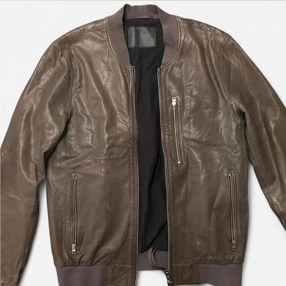 AllSaints Brown Leather Bomber Jacket